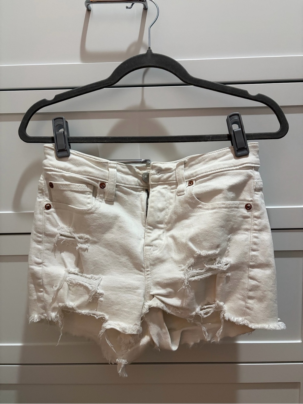 American Eagle Distressed Hi-Rise Shortie Denim Shorts